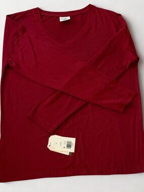 Red V-Neck Long Sleeve Pajama Top
